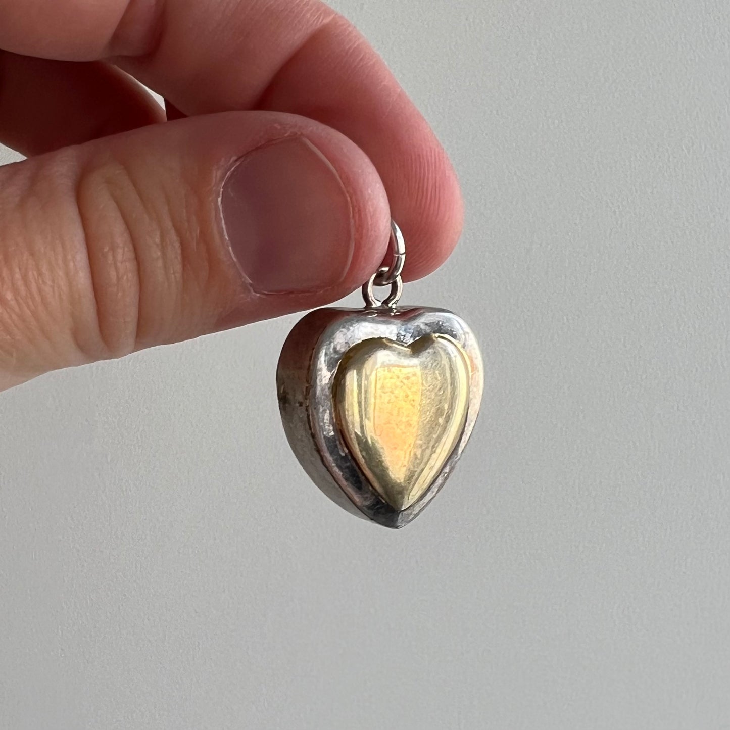 V I N T A G E // gold and silver love / sterling silver puffy heart pendant