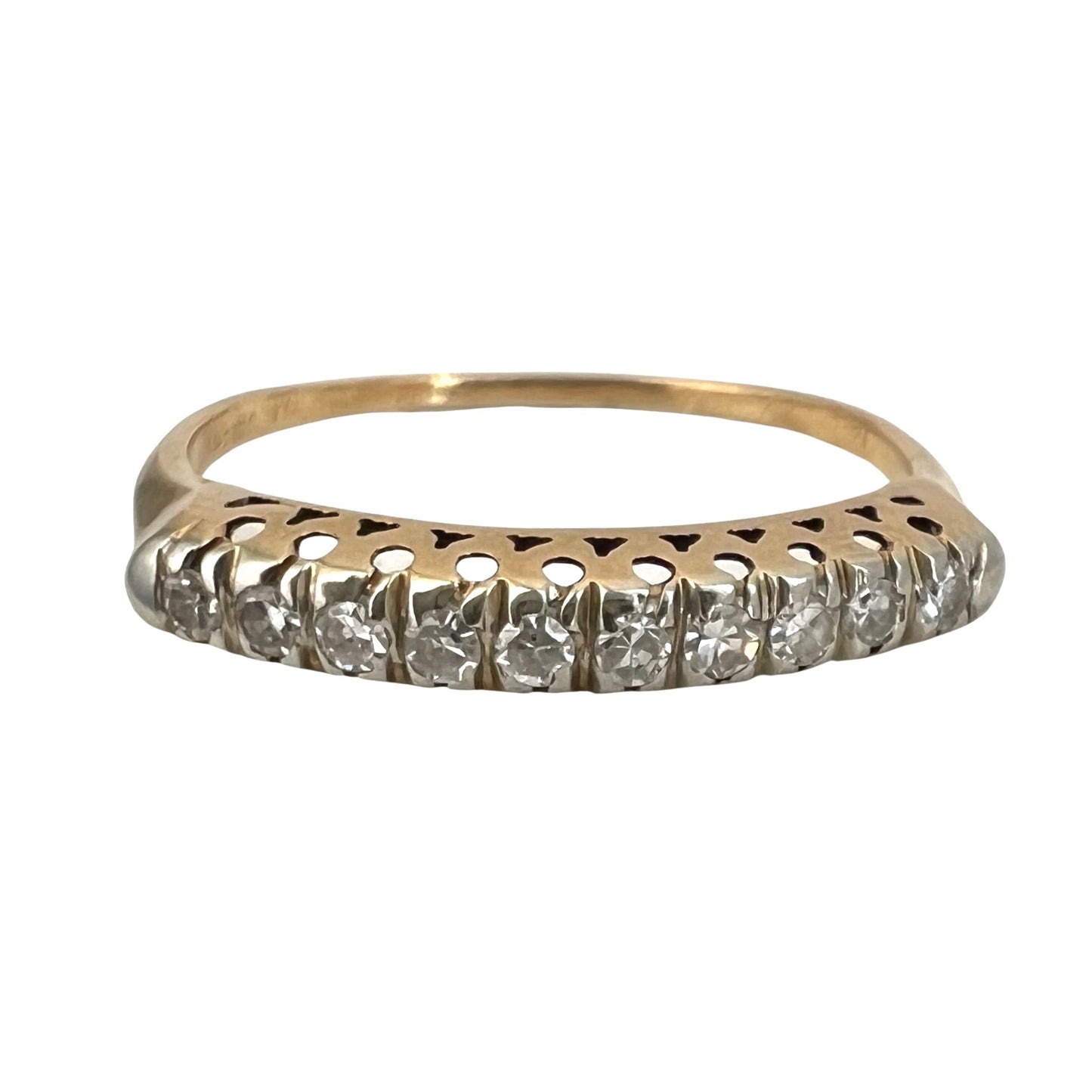 V I N T A G E // sparkle bridge / 14k yellow and white gold diamond architecture / half eternity band / size 7.5 to 7.75