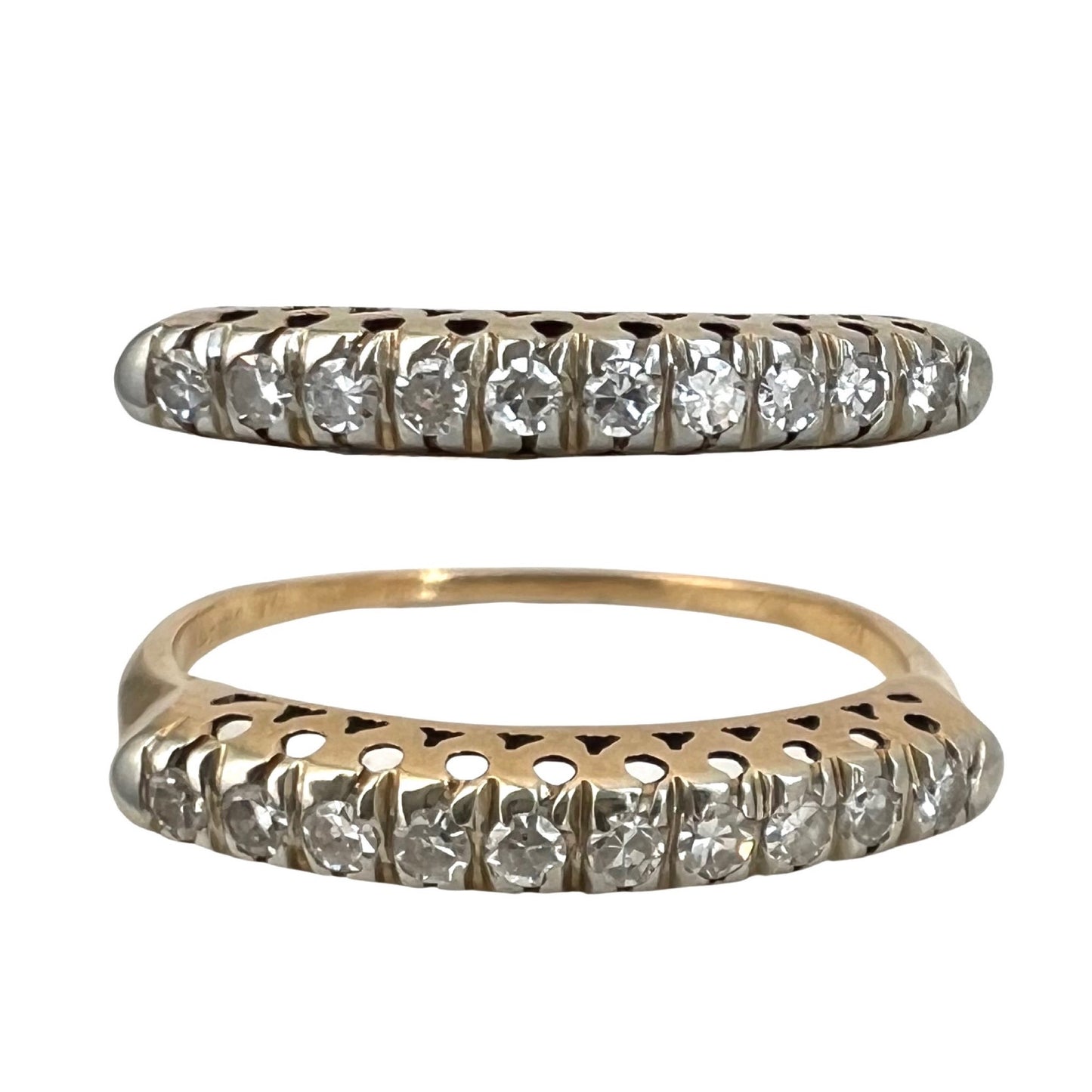 V I N T A G E // sparkle bridge / 14k yellow and white gold diamond architecture / half eternity band / size 7.5 to 7.75