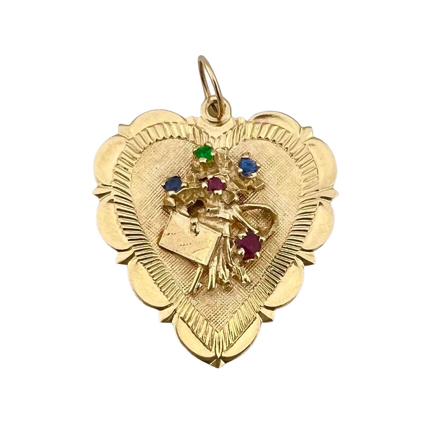 V I N T A G E // love languages / 14k and precious gemstone heart pendant / large charm