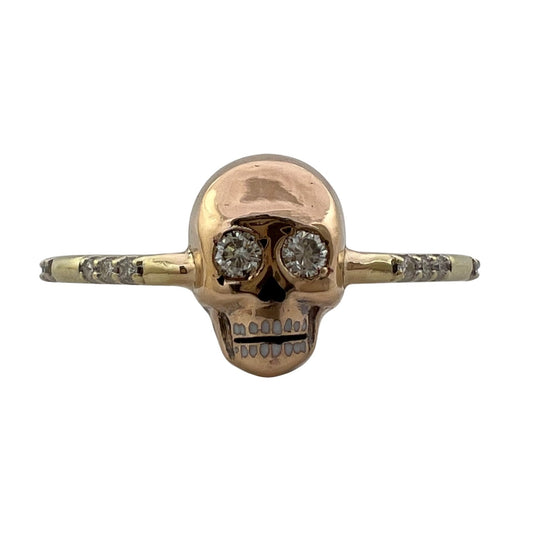 reimagined V I N T A G E // strong finger friends' memento mori / 10k yellow and rosy gold with diamonds skull ring / size 11