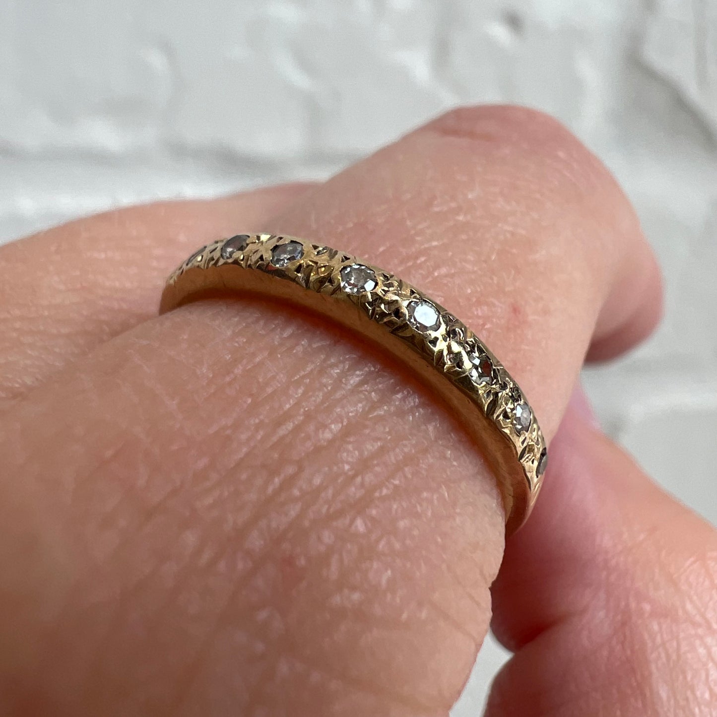 V I N T A G E // sparkle spray / solid 9k yellow gold diamond half eternity band / size 6.75