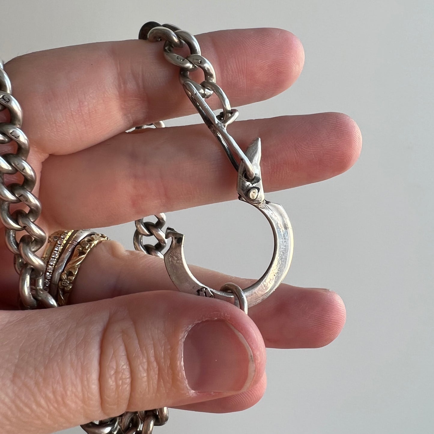 A N T I Q U E // treasured links / sterling silver albert chain with hallmarked links / 15.75”