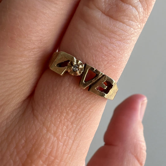 V I N T A G E // 1970s love / 10k yellow gold and diamond LOVE ring / size 6.25