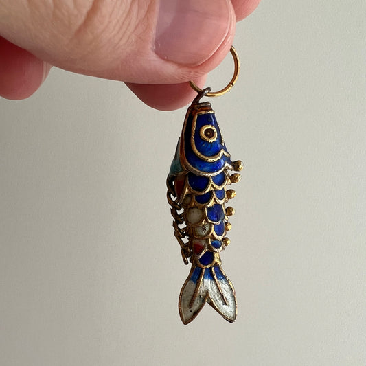 V I N T A G E // magic fish / gold vermeil enameled articulated fish pendant