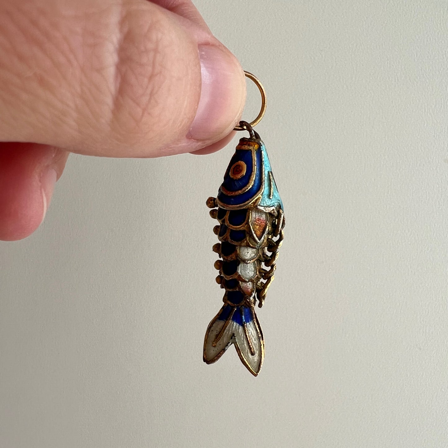 V I N T A G E // magic fish / gold vermeil enameled articulated fish pendant