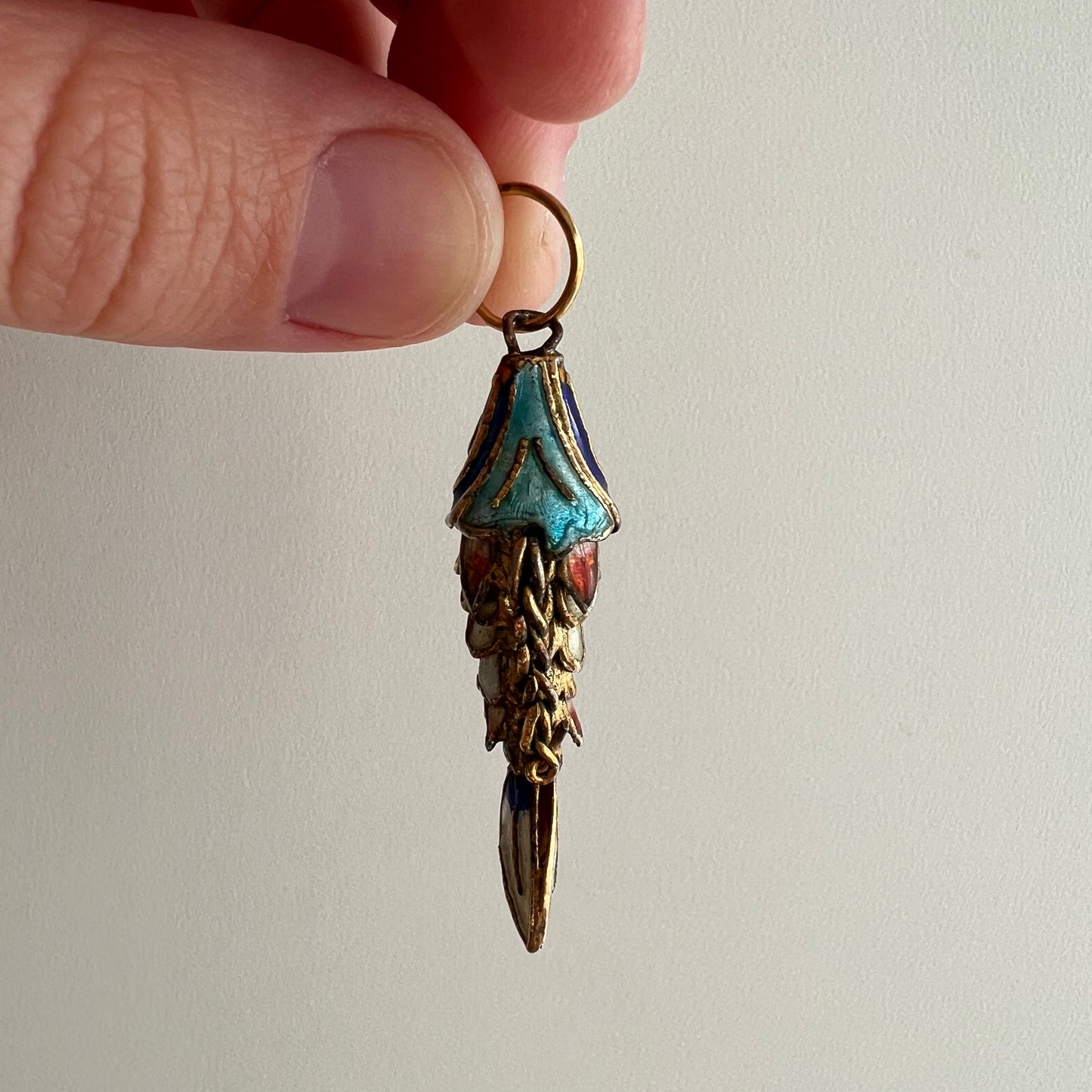 V I N T A G E // magic fish / gold vermeil enameled articulated fish pendant