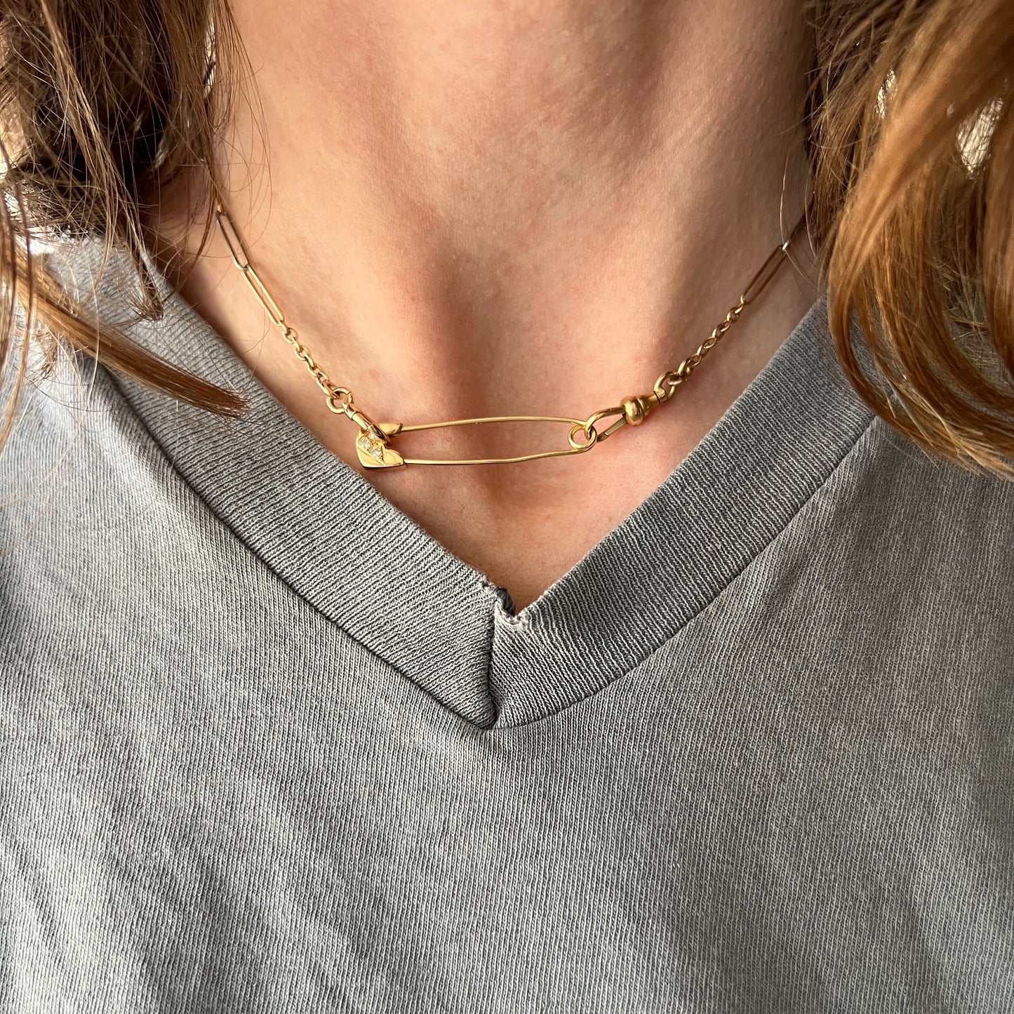 V I N T A G E // hold it together / 14k and diamond safety pin / chain extender