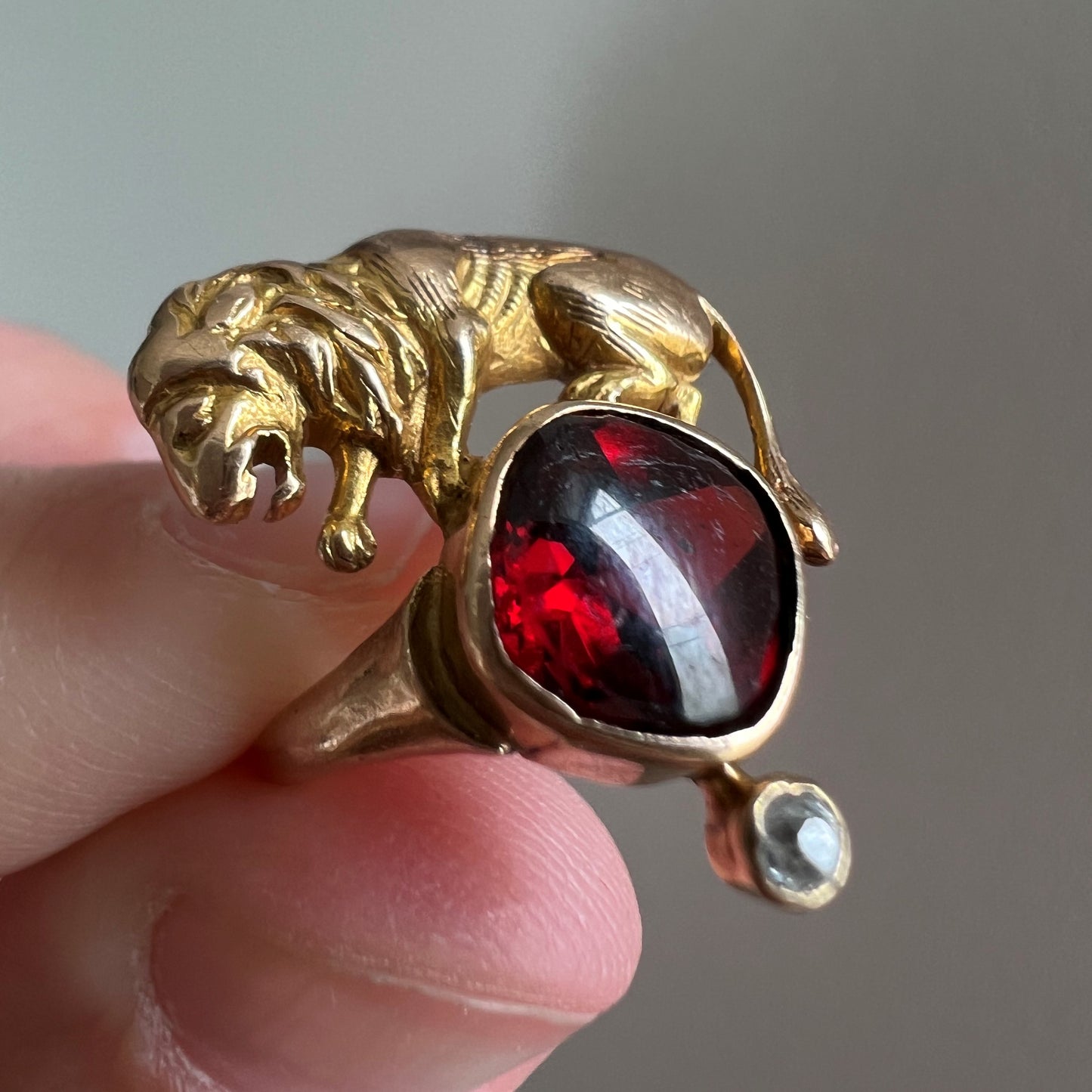 reimagined A N T I Q U E // garnet boulder / antique conversion ring in 14k yellow and rose gold with garnet and diamond / size 2.75 to 3