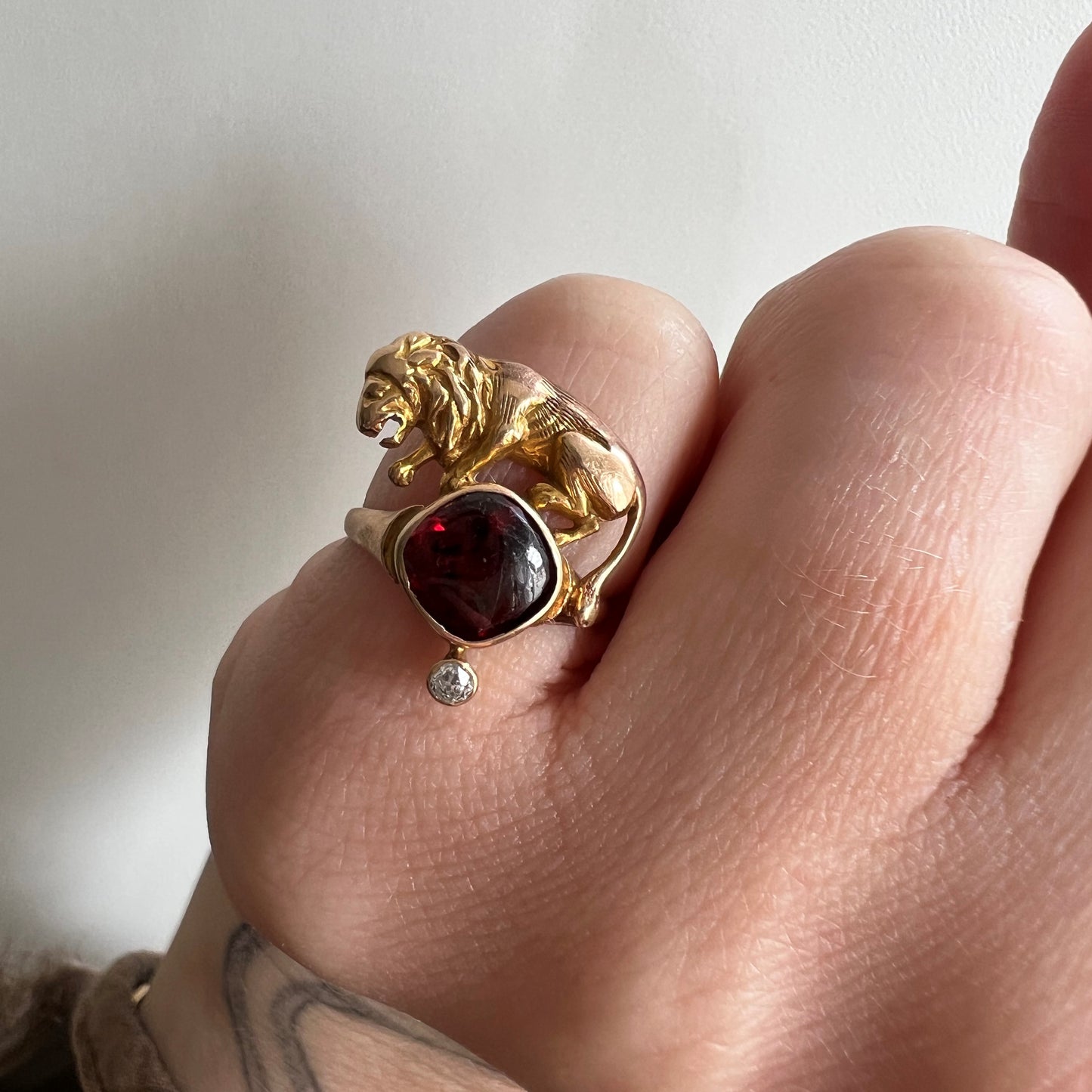 reimagined A N T I Q U E // garnet boulder / antique conversion ring in 14k yellow and rose gold with garnet and diamond / size 2.75 to 3