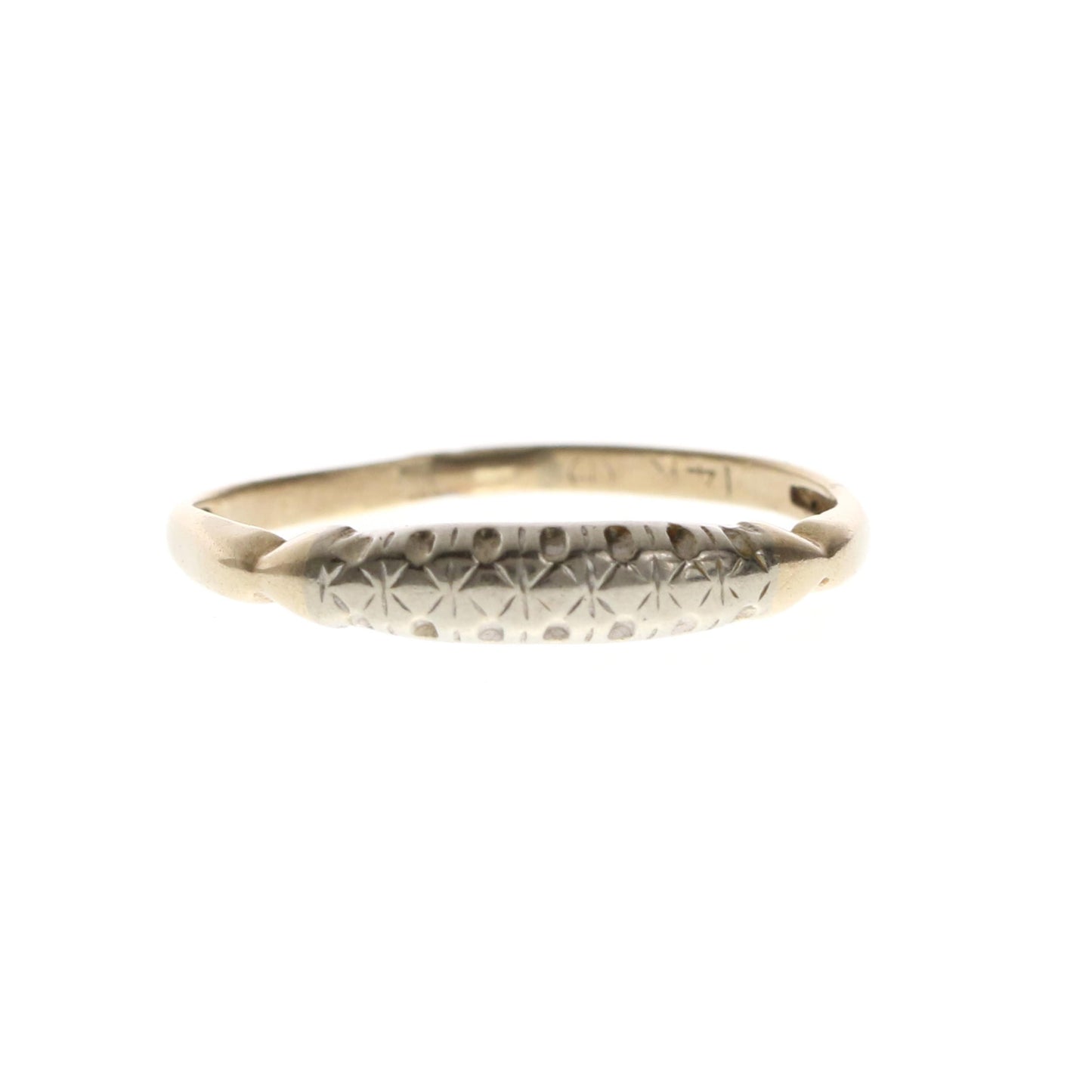 V I N T A G E // seeing stars / 14k yellow and white gold Xs / mid century wedding band / size 5