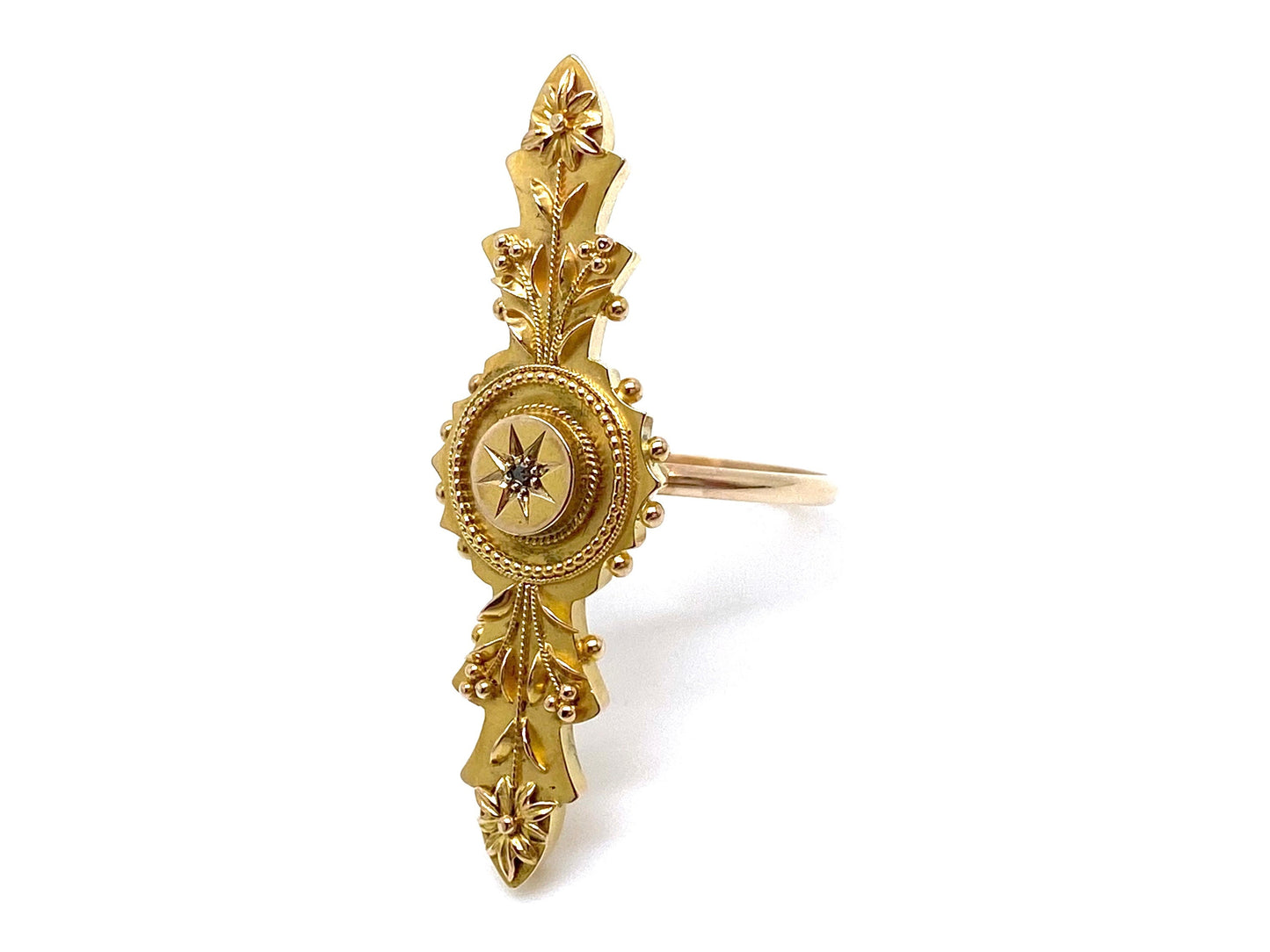 reimagined V I N T A G E / Victorian full finger ring / 15ct gold with a mine cut diamond / size 7.5
