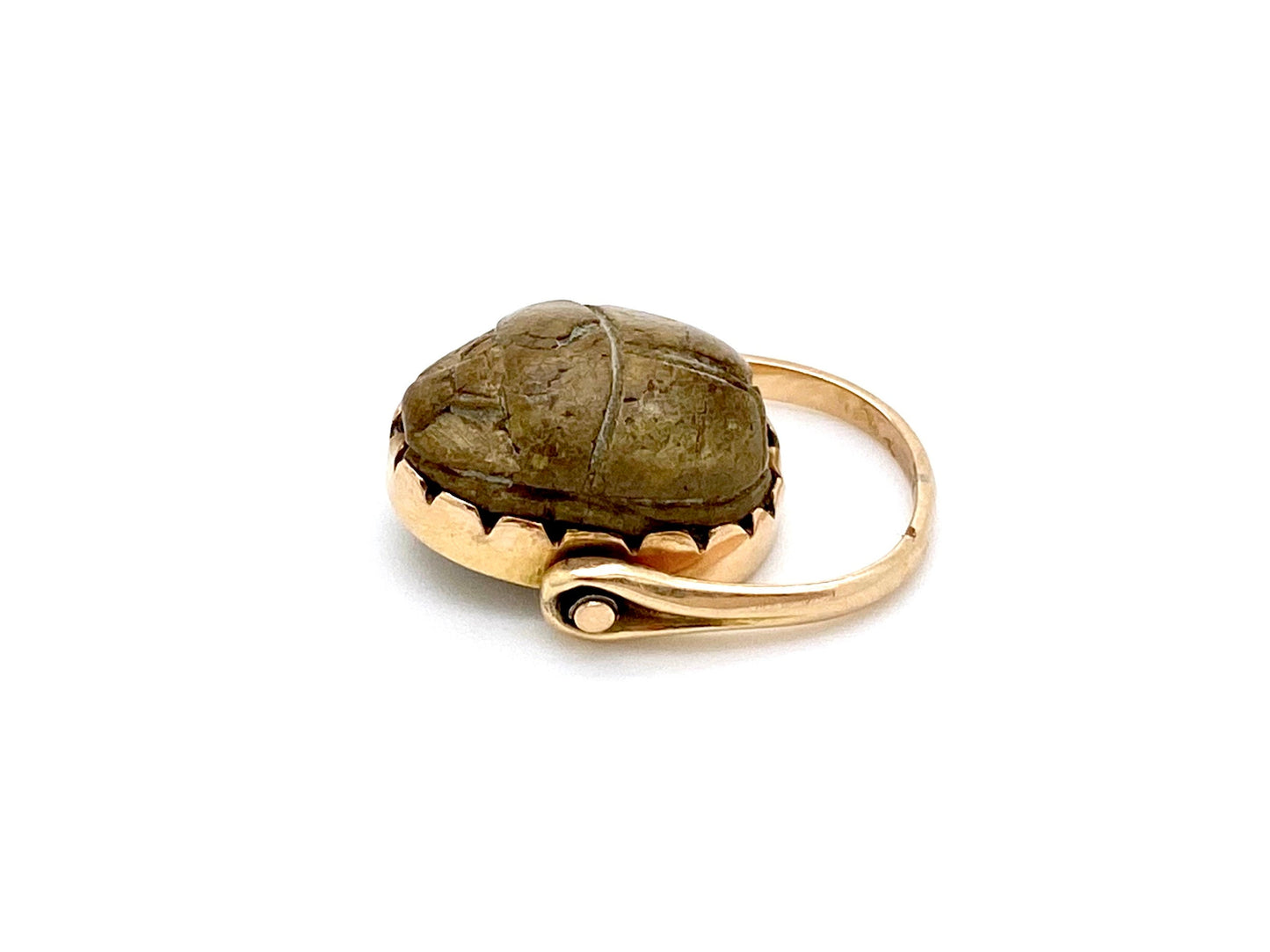 V I N T A G E // scarab swivel / 14k rosier yellow gold with carved scarab ring or pendant / size 5