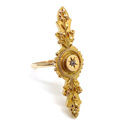 reimagined V I N T A G E / Victorian full finger ring / 15ct gold with a mine cut diamond / size 7.5