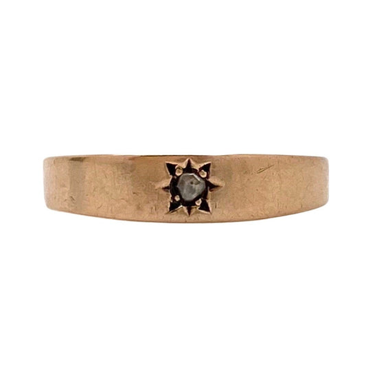 V I N T A G E // North Star / tapered almost dome Victorian starburst band with a rose cut grey diamond / 10k wedding band / size 4 to 4.25