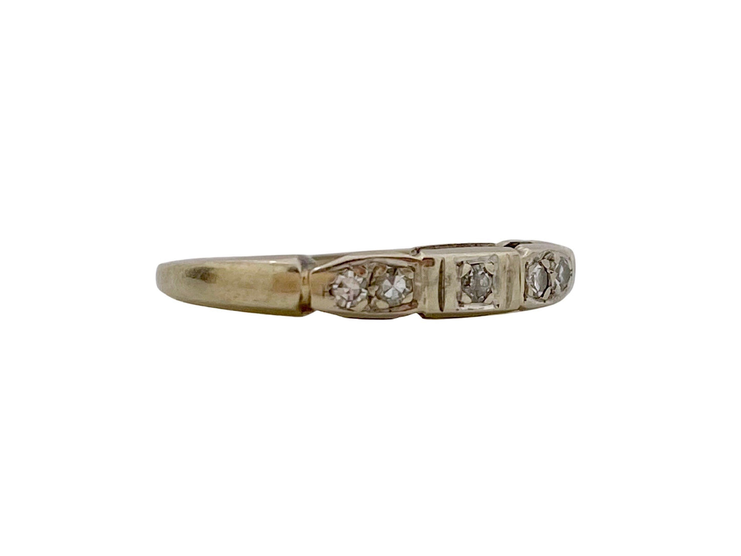 V I N T A G E // five stone fancy / 14k white gold with five diamonds / mid century wedding band / size 5.25