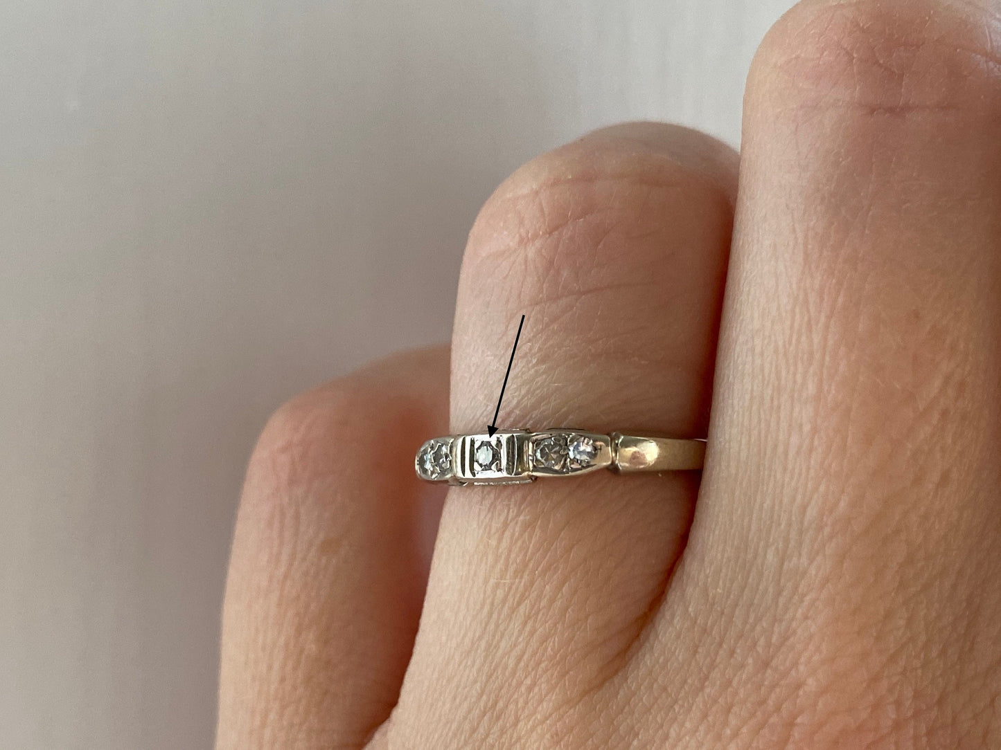 V I N T A G E // five stone fancy / 14k white gold with five diamonds / mid century wedding band / size 5.25