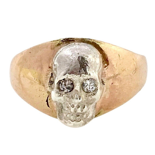 reimagined V I N T A G E // Memento Mori collage / 10k gold Ostby Barton signet skull ring with sterling silver and diamonds / size 6.5