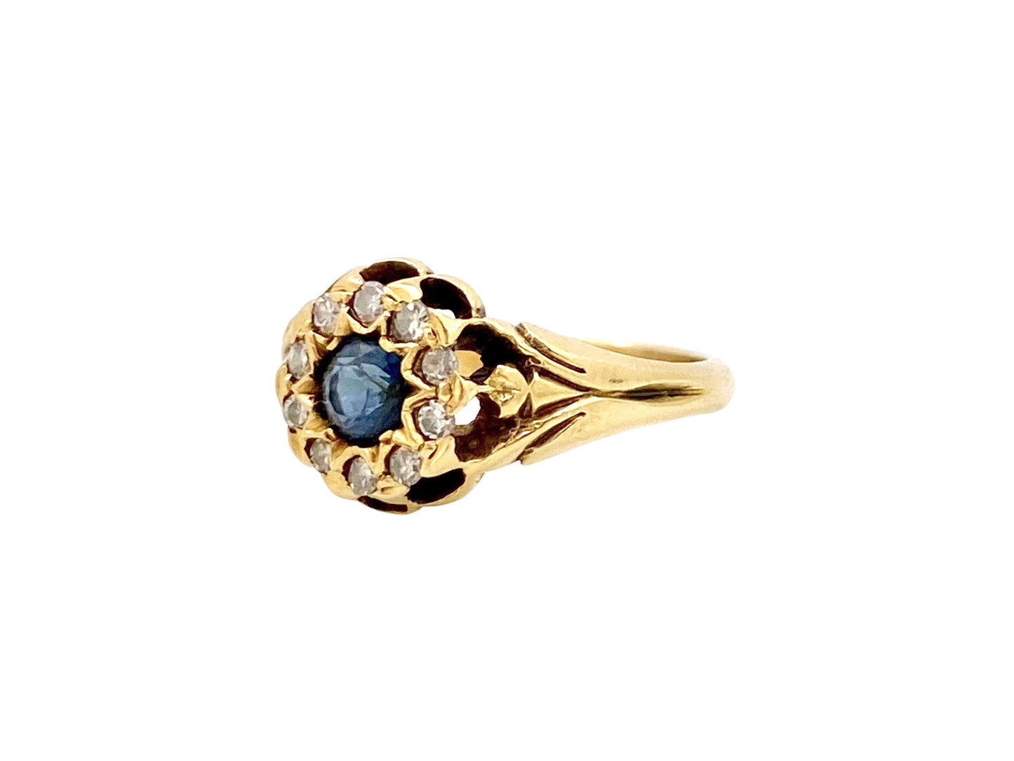 V I N T A G E // the bluest eye / 18k edwardian starburst floral cluster daisy ring with sapphire and diamonds / size 5.75