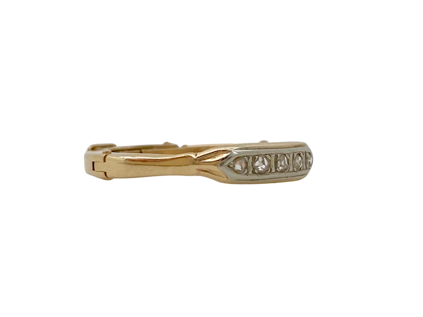 V I N T A G E // hinged helper / 14k solid yellow and white gold art deco band with rose cut diamonds / arthritic finger fit / size 6.25