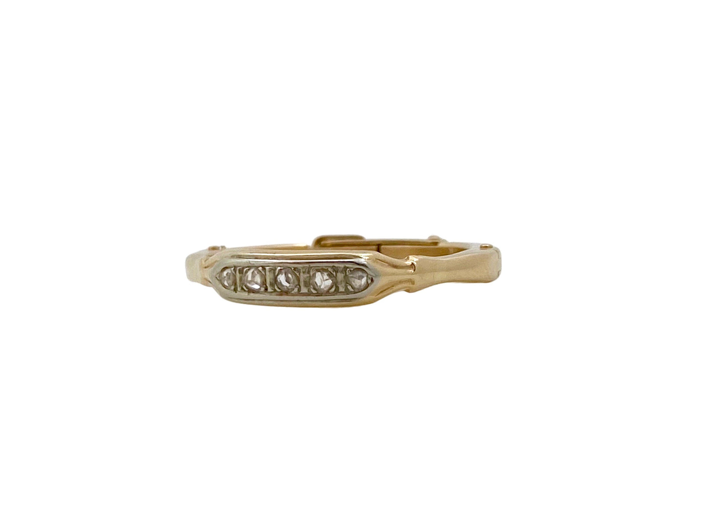 V I N T A G E // hinged helper / 14k solid yellow and white gold art deco band with rose cut diamonds / arthritic finger fit / size 6.25