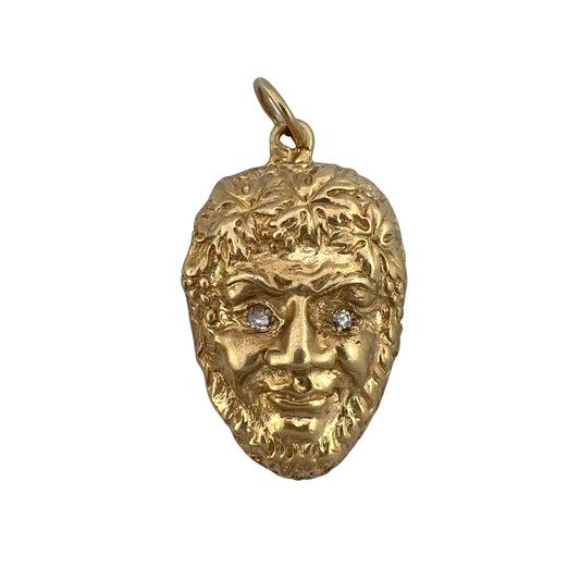 V I N T A G E // sturdy Bacchus or Dionysus / solid 14k yellow gold / figural statement pendant / charm or pendant