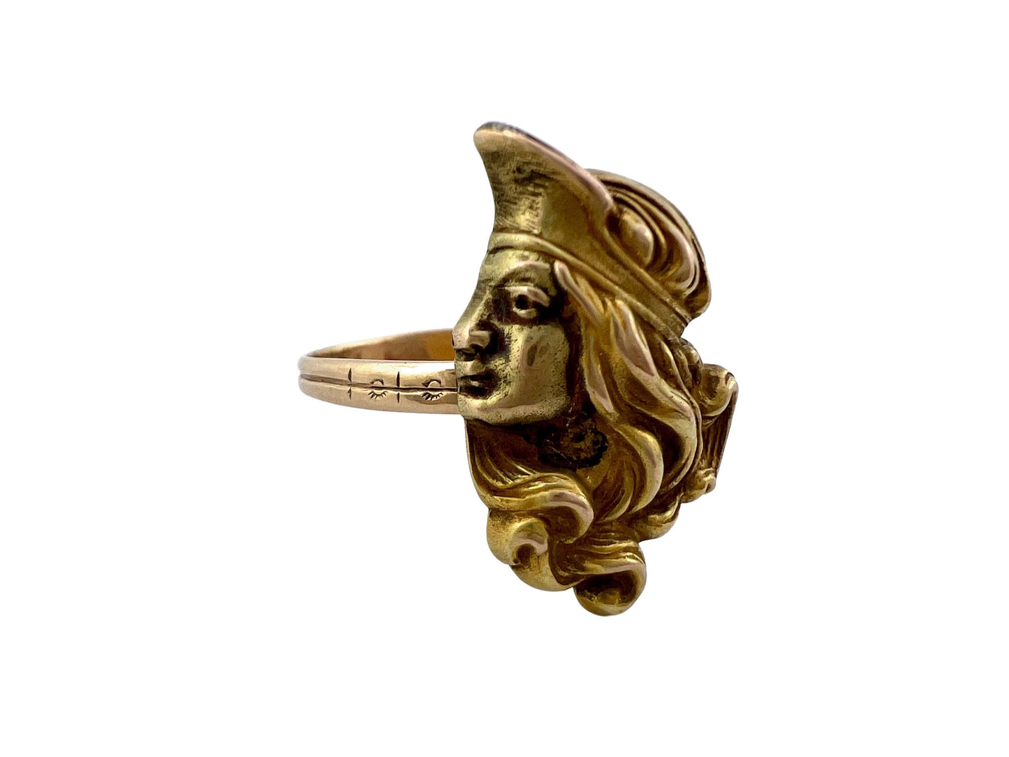 reimagined V I N T A G E // wondrous woman / 10k yellow gold art nouveau figural stick pin conversion / goddess ring / size 8 to 8.25