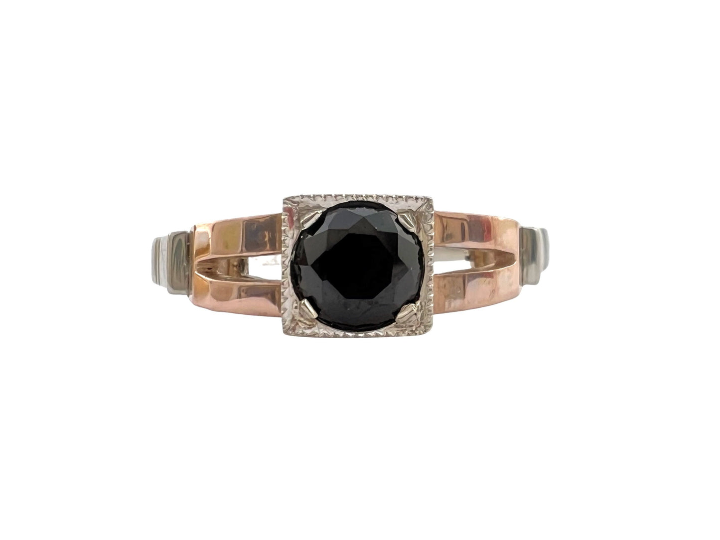 reimagined V I N T A G E // elegant tank / 14k rose and white gold black onyx engagement ring / size 9.75