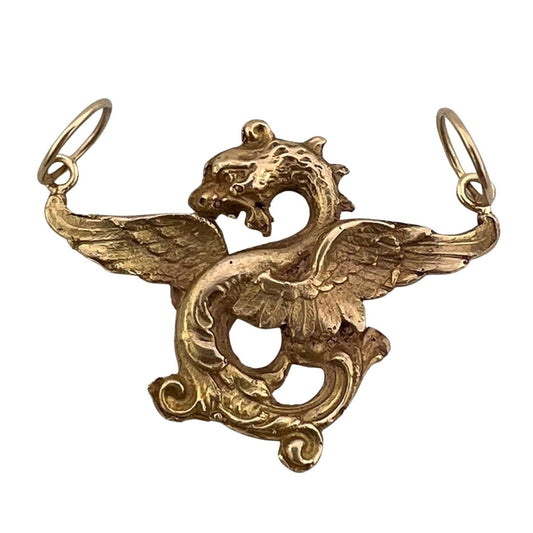 reimagined V I N T A G E // fiercest flight / l14k solid yellow gold / pin conversion pendant / dragon griffin gargoyle phoenix