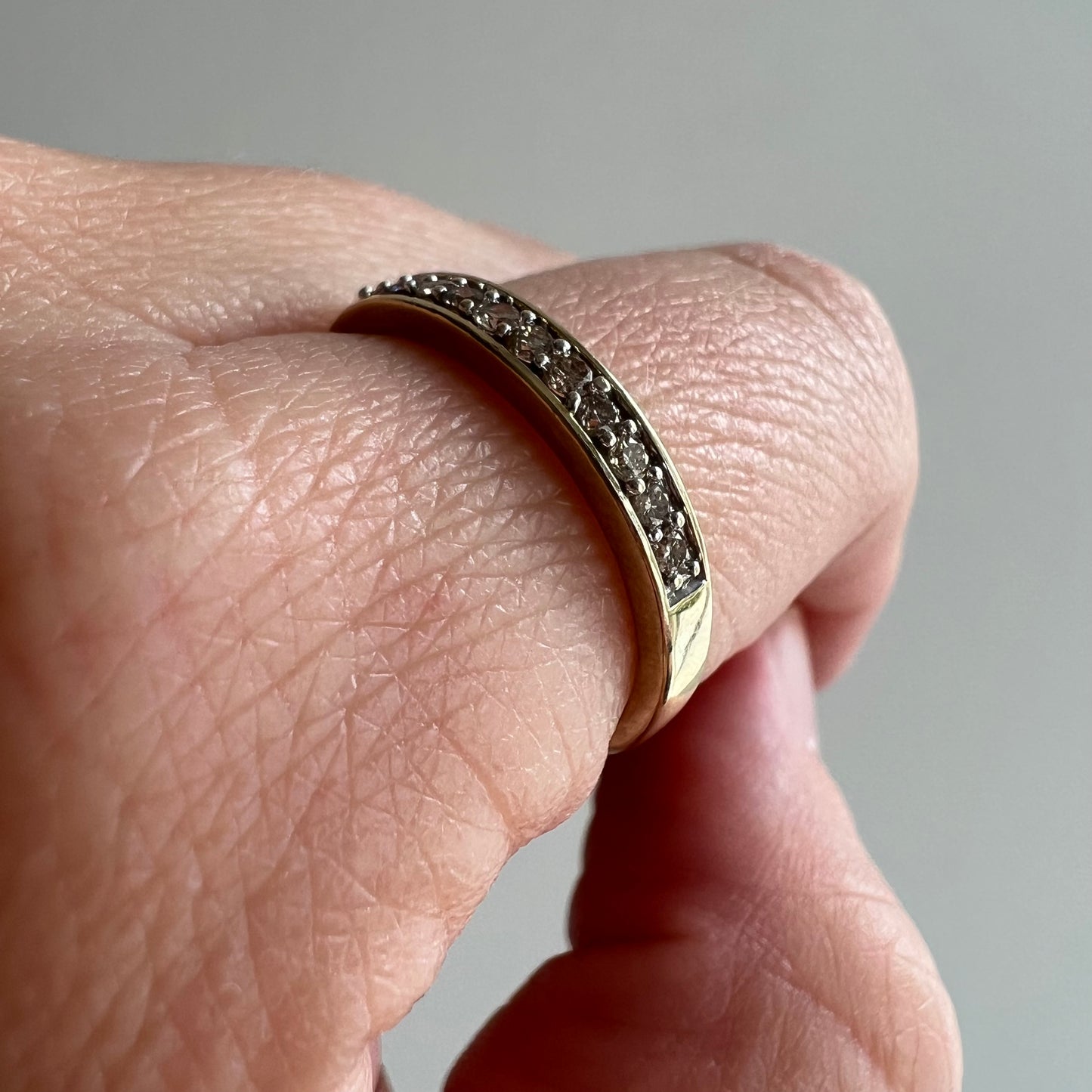 V I N T A G E // half eternity sparkler / 10k yellow and white gold diamond half eternity band / size 7