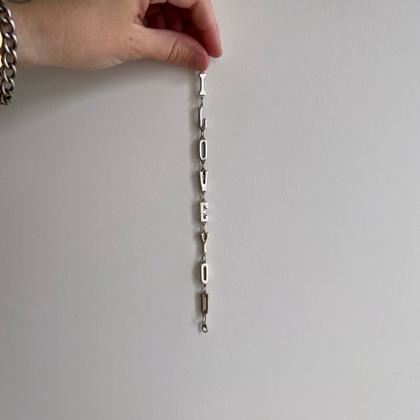 V I N T A G E // I LOVE YOU // sterling silver link necklace / 7.25”