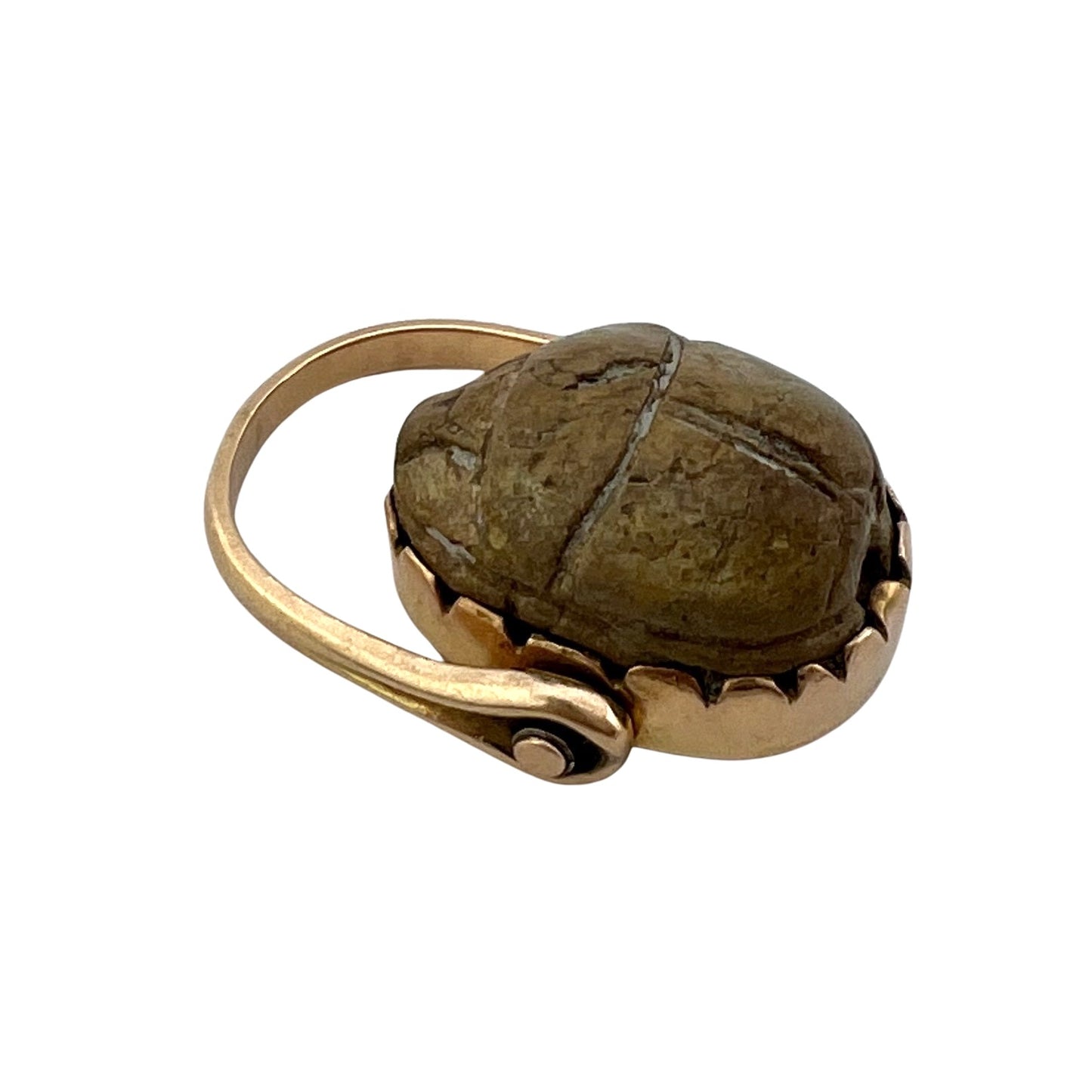 V I N T A G E // scarab swivel / 14k rosier yellow gold with carved scarab ring or pendant / size 5