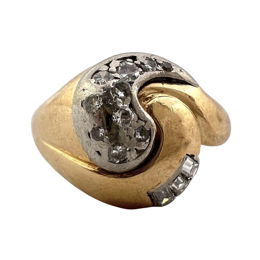 V I N T A G E // yin yang serpent / 14k yellow and white gold snake ring with diamonds / adjustable size 5.5 to 5.75