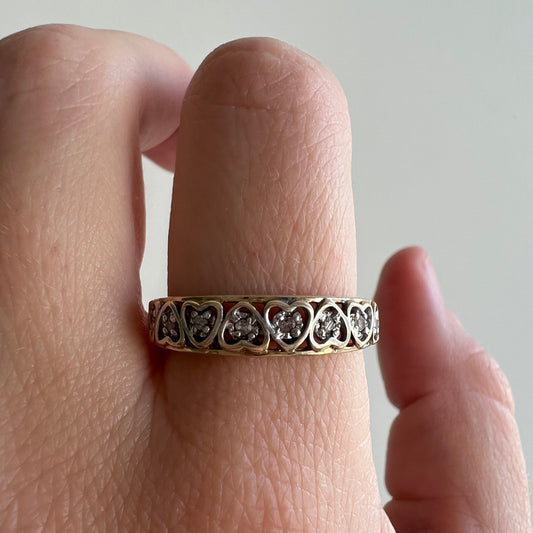 V I N T A G E // love any way / 10k yellow and white gold stacking band with tiny diamonds / size 7.75