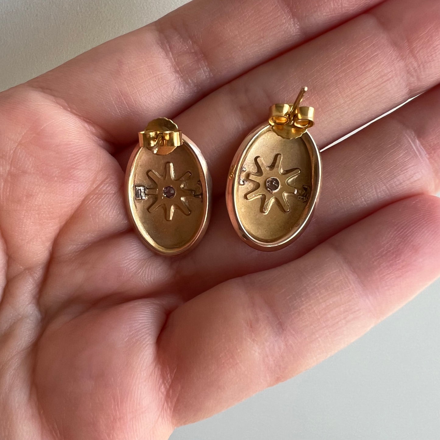 reimagined A N T I Q U E // 14k rosy yellow gold and diamond cufflink conversion post earrings