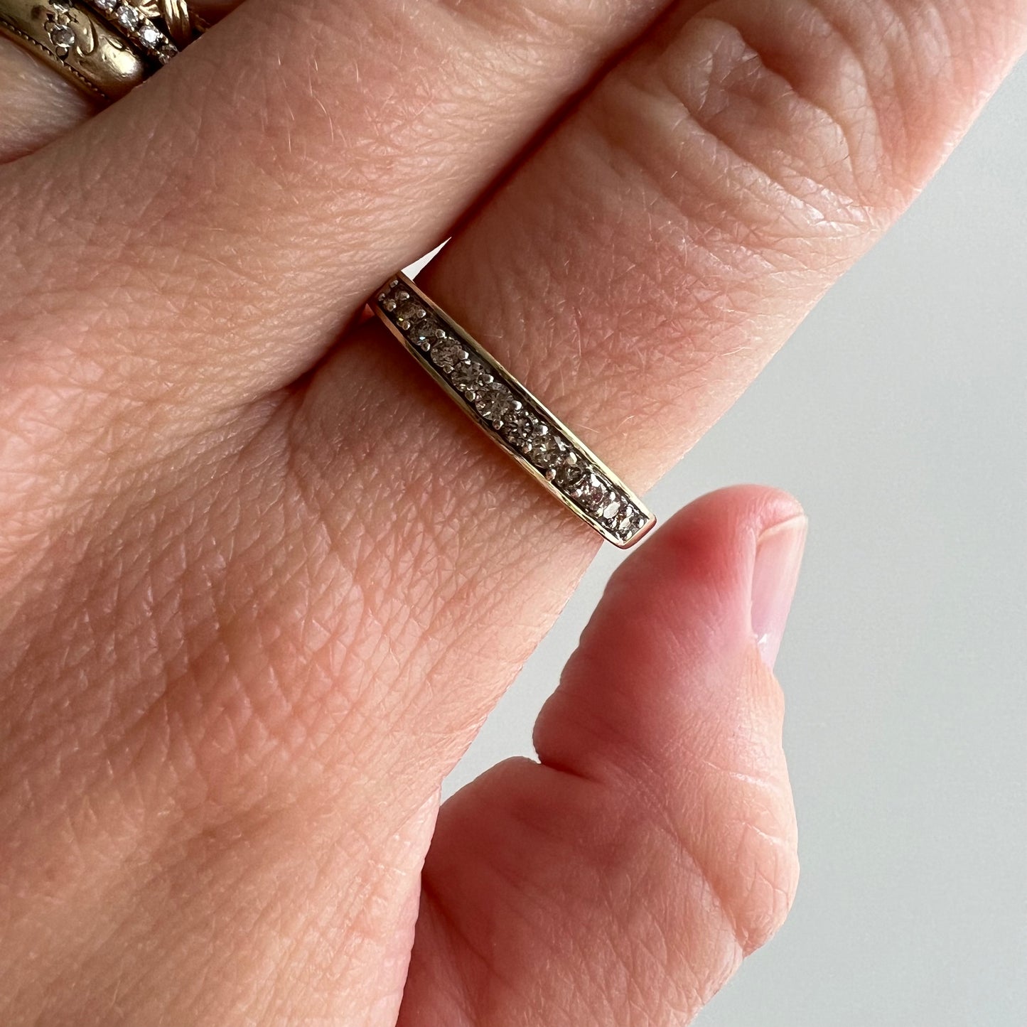 V I N T A G E // half eternity sparkler / 10k yellow and white gold diamond half eternity band / size 7