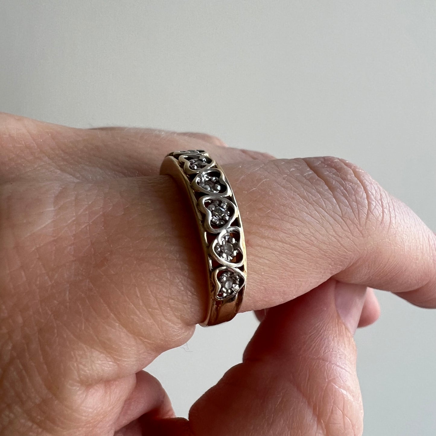 V I N T A G E // love any way / 10k yellow and white gold stacking band with tiny diamonds / size 7.75