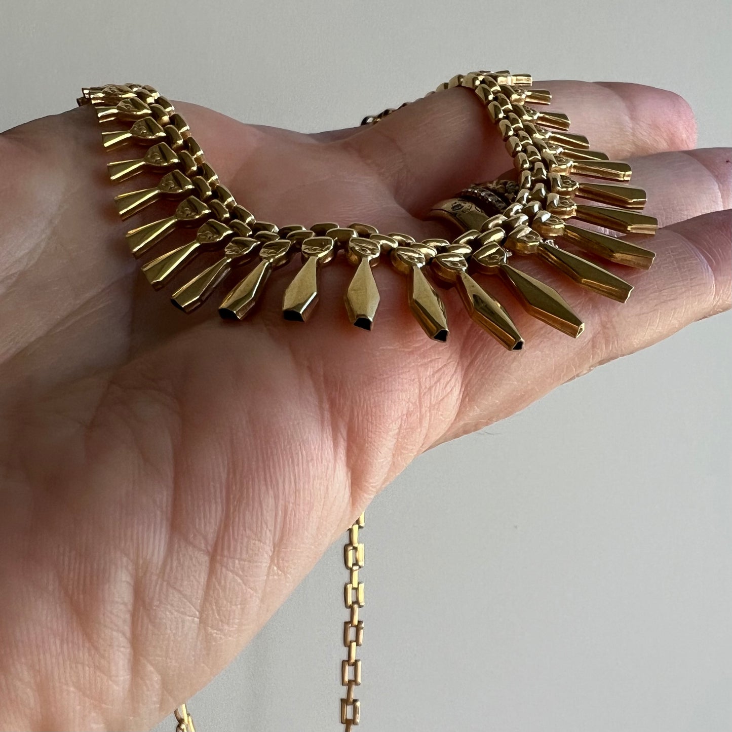 V I N T A G E // Cleopatra's fringe / 14k yellow gold bib necklace / 17.25"