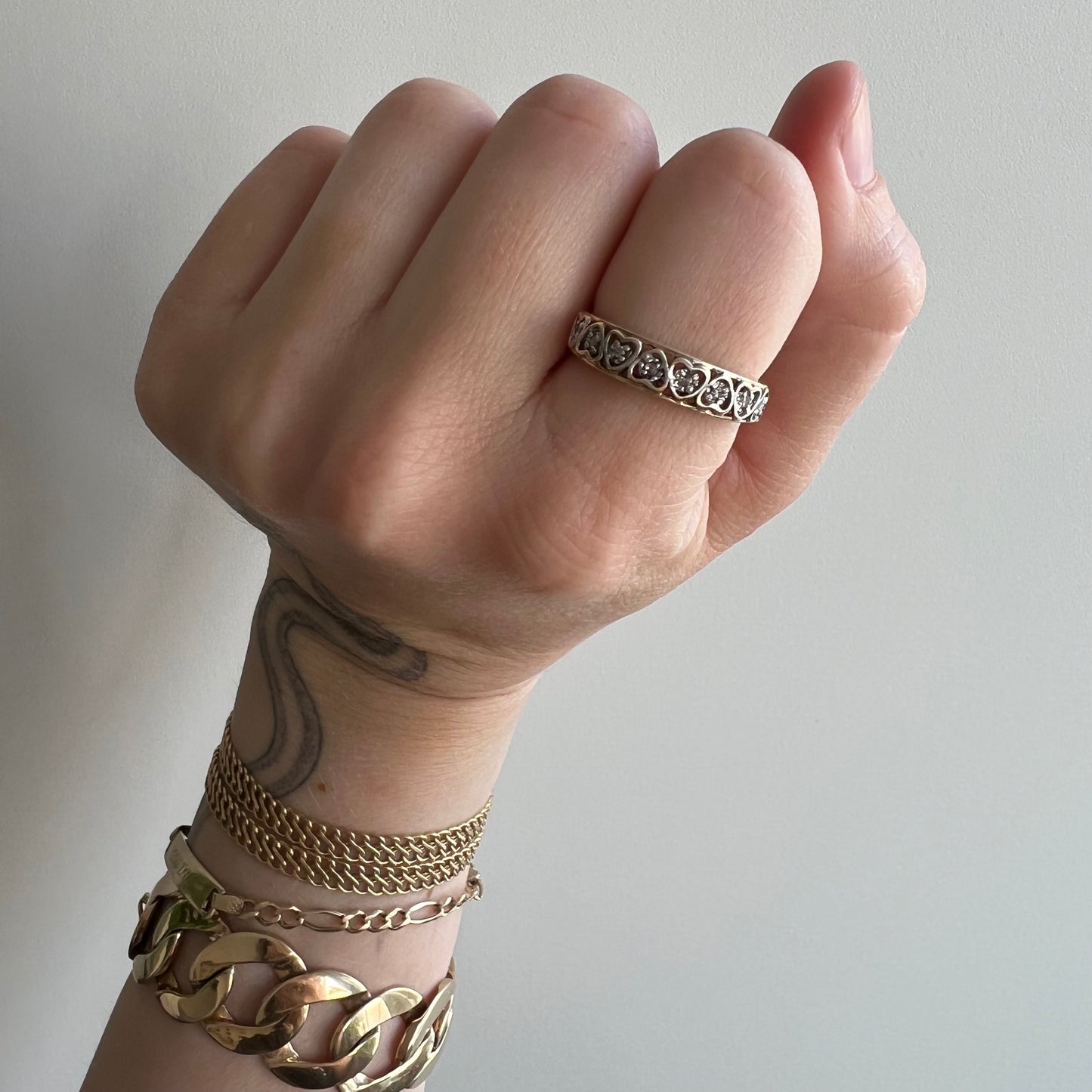 V I N T A G E // love any way / 10k yellow and white gold stacking band with tiny diamonds / size 7.75