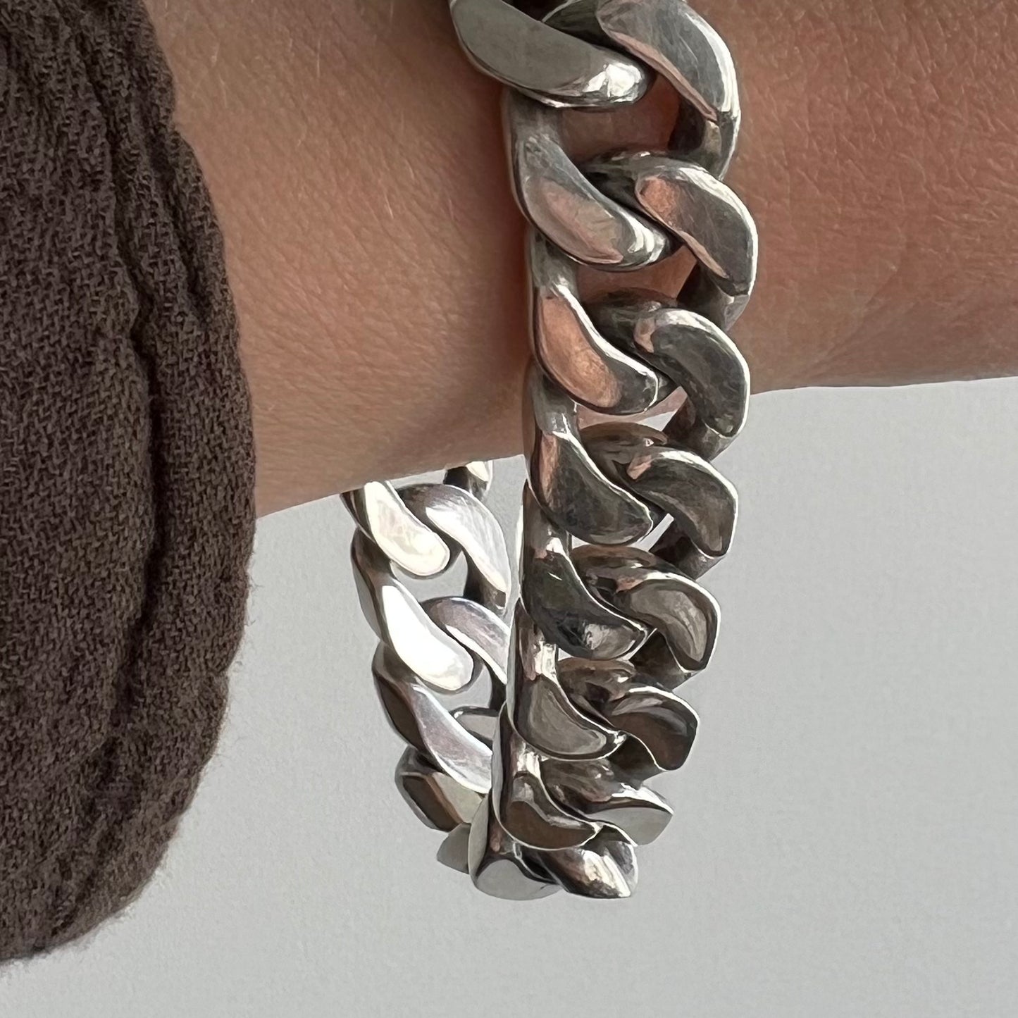 V I N T A G E // slinky chunk / sterling silver cuban chain bracelet / 8" long