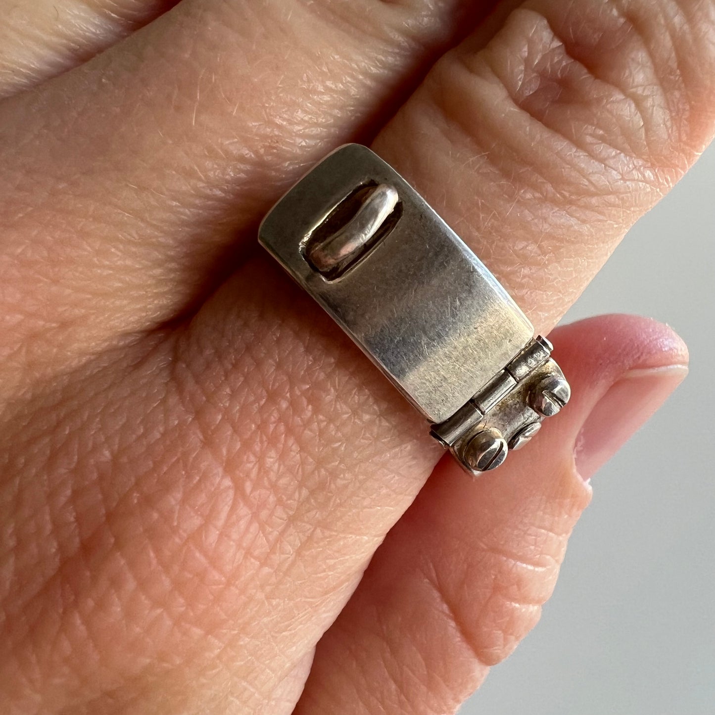 V I N T A G E // tiniest buckle / sterling silver artisan made functioning buckle ring / size 9 maybe