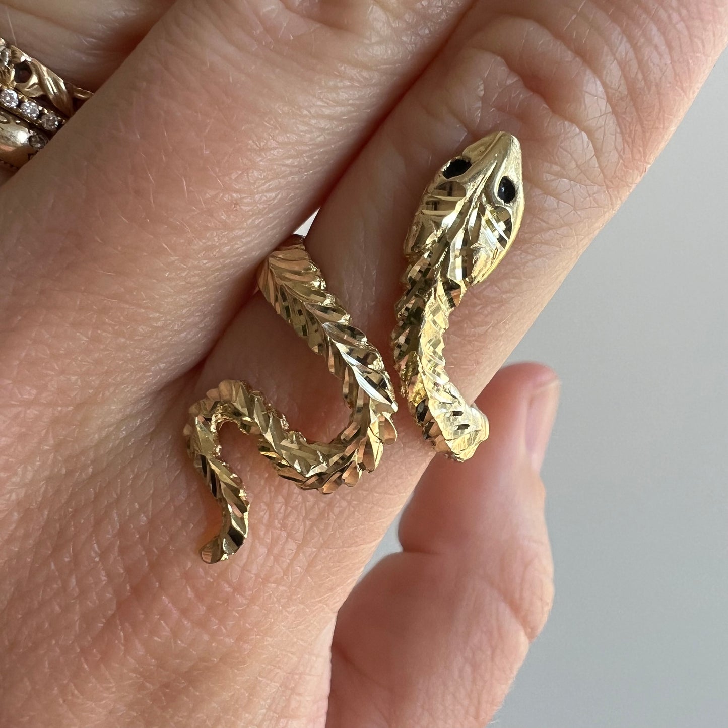 V I N T A G E // slithering serpent / 14k yellow gold snake ring / adjustable size 7