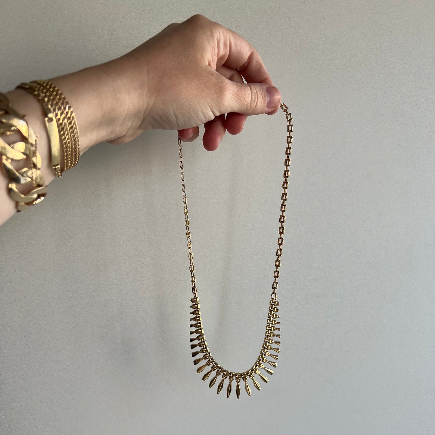 V I N T A G E // Cleopatra's fringe / 14k yellow gold bib necklace / 17.25"