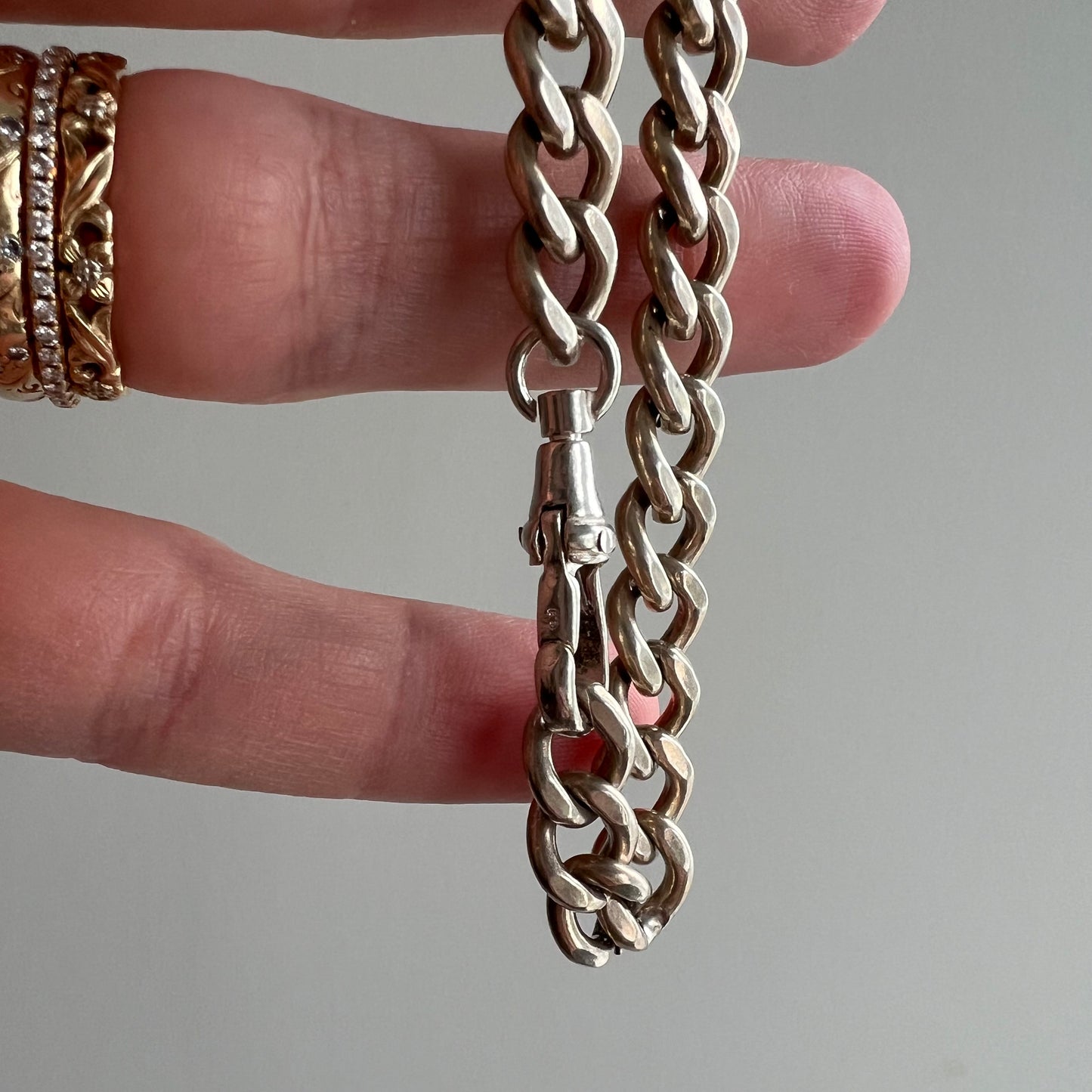 A N T I Q U E // slinky curb / sterling silver curb chain bracelet with dog clip / just over 7.5"