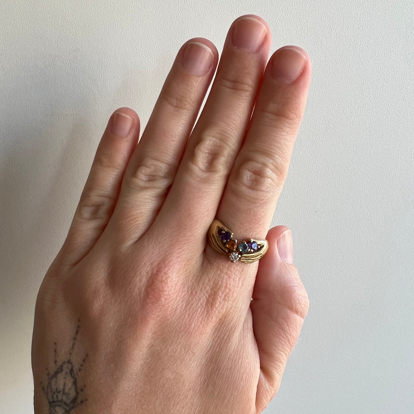 V I N T A G E // five stone handful / 14k prong set gemstone ring / size 7.75