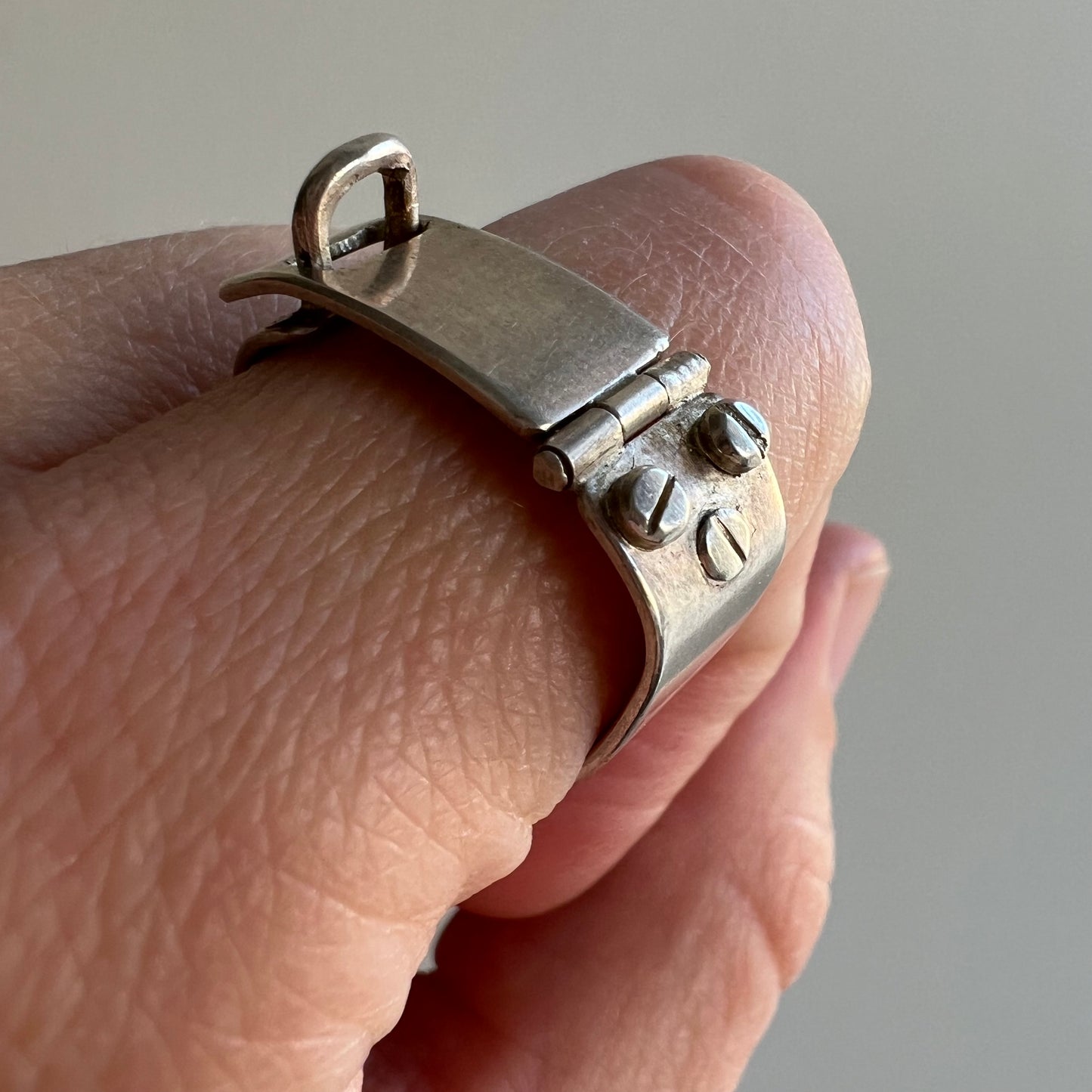 V I N T A G E // tiniest buckle / sterling silver artisan made functioning buckle ring / size 9 maybe