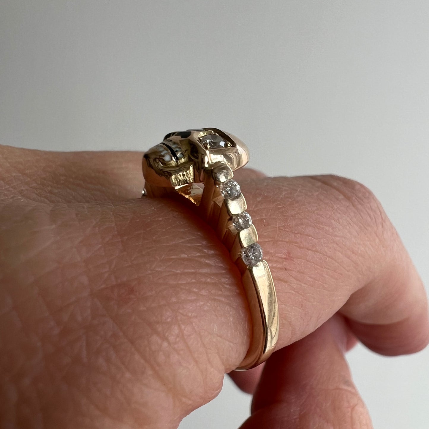 reimagined V I N T A G E // memento mori architecture / 14k and diamond skull ring / size 6.5