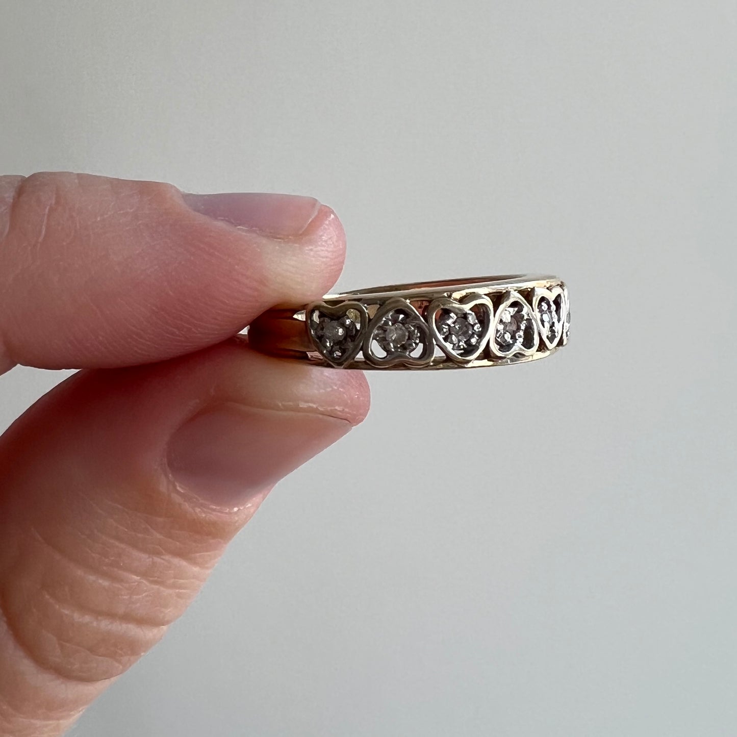 V I N T A G E // love any way / 10k yellow and white gold stacking band with tiny diamonds / size 7.75