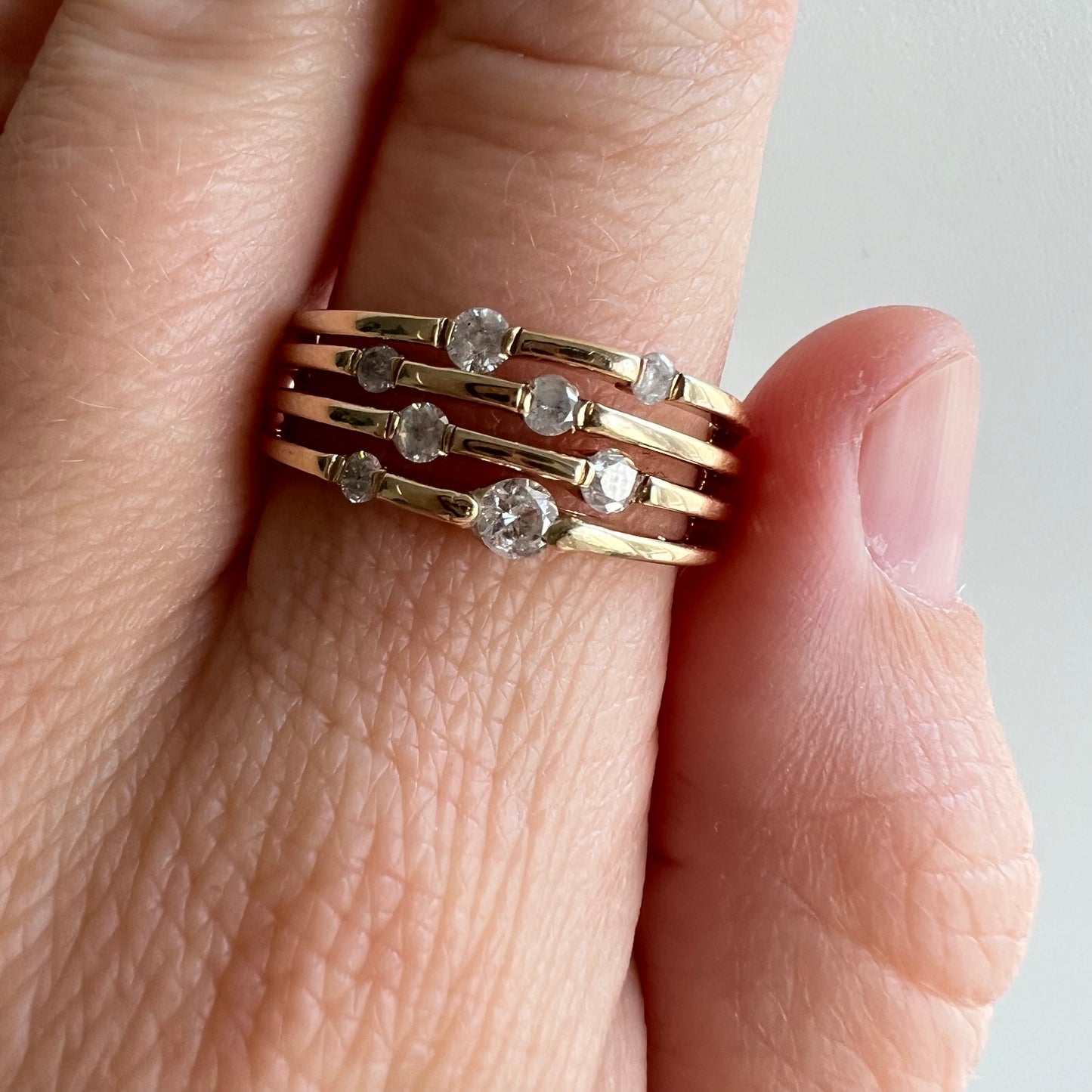 V I N T A G E // stacked constellation / 10k yellow gold and diamond instant ring stack / size 7.75