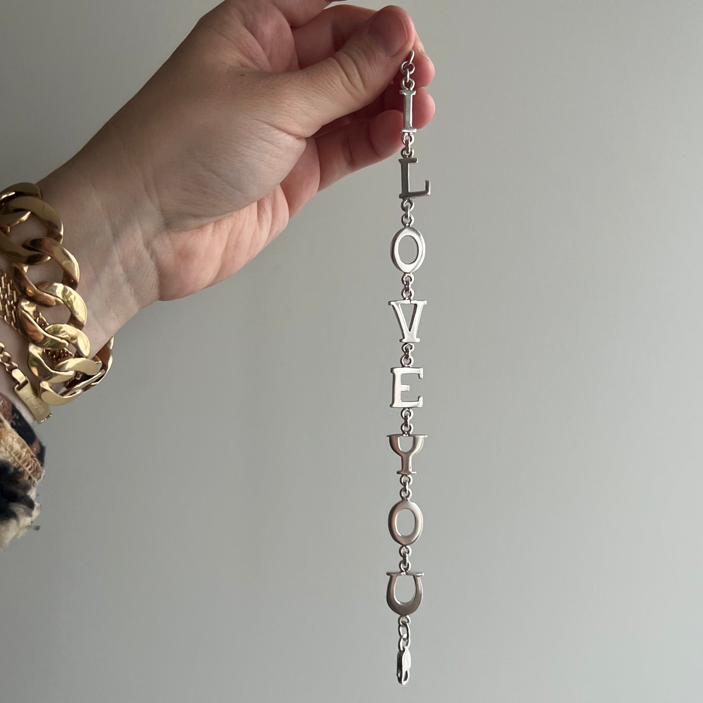 V I N T A G E // wearable sentiment / sterling silver I LOVE YOU link bracelet / 7.5"